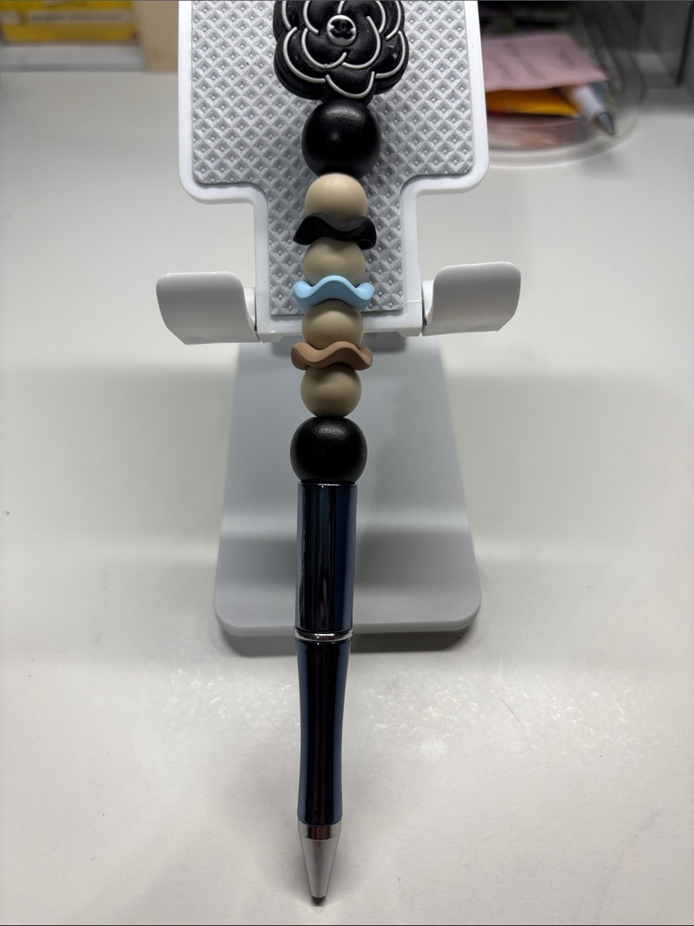 Silicone Bead Pen Charm - Black, Beige & Blue